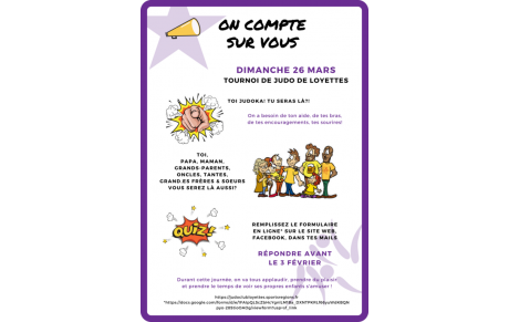 Appel à volontaires pour notre Tournoi le Dimanche 26 Mars